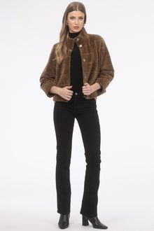 Reversible Tetured Shearling Lamb Jacket With Cropped Sleeves | Women | Camel x Camel