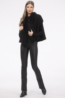 Select Cashmere And Merino Wool Blend Cape With Select Mongolian Lamb Trim | Women | Black