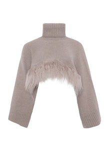 Select Cashmere And Merino Wool Blend Cropped Sweater With Select Mongolian Lamb Trim | Women | Cappucino