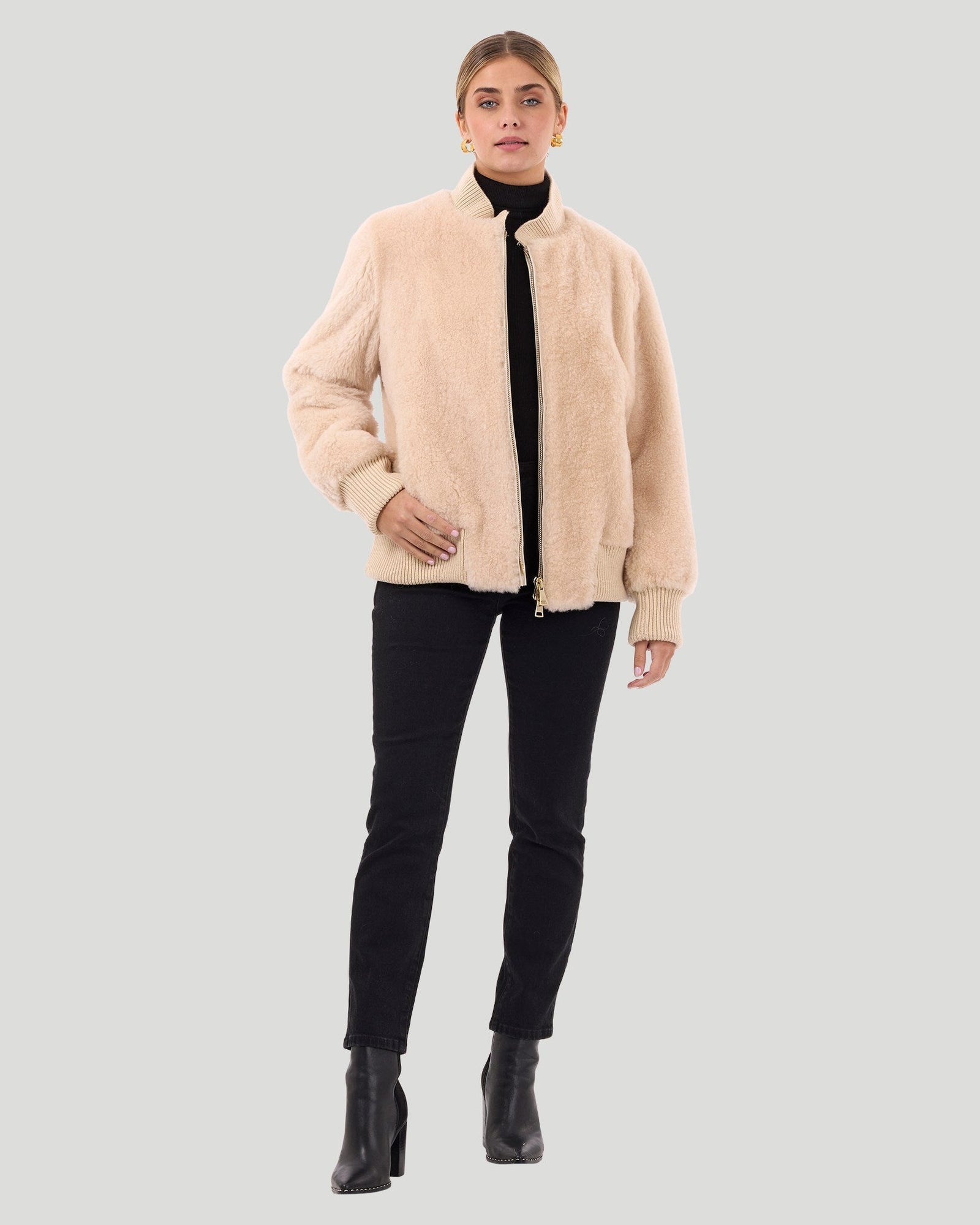 Select Cashmere Goat Bomber Jacket | Women | Light Beige