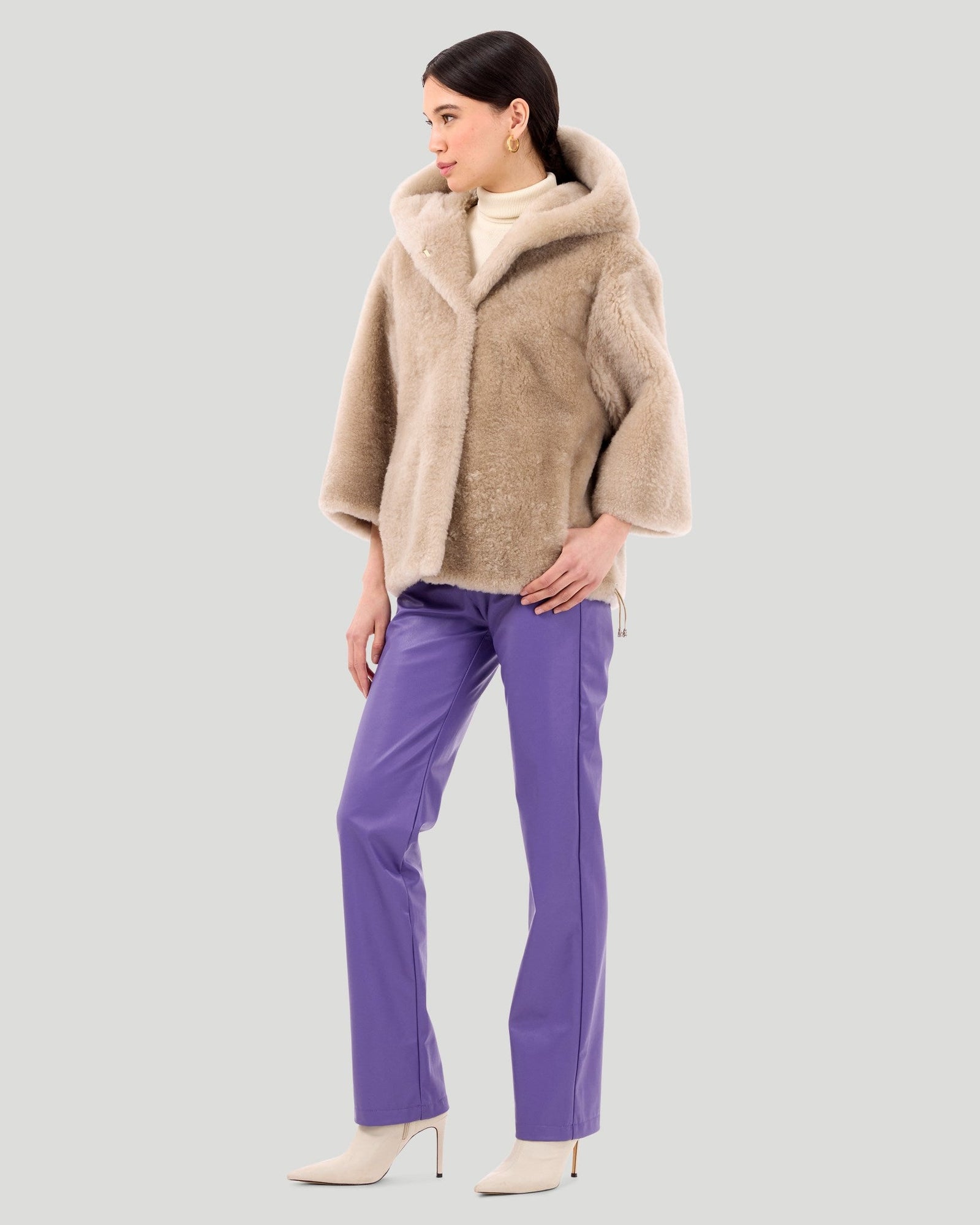 Select Cashmere Goat Hooded Jacket With Cropped Sleeves | Women | Beige