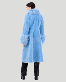 Select Cashmere Goat Short Coat With Select Mongolian Goat Shawl Collar And Cuffs | Women | Blue