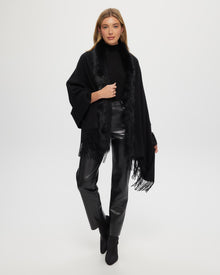 Select Cashmere Stole With Toscana Shearling Lamb Trim | Women | Black