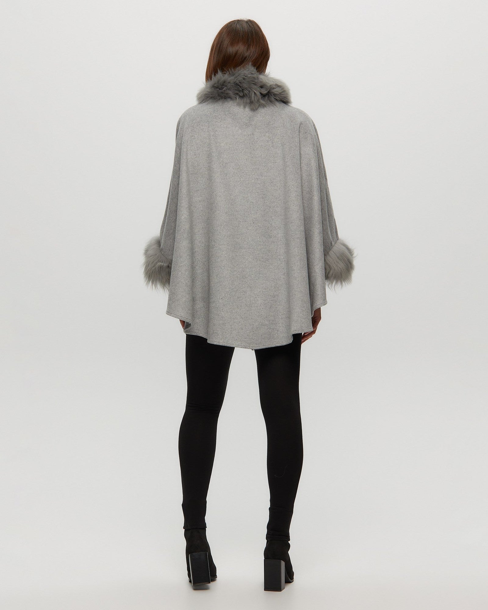 Select Cashmere & Wool Cape With Select Lamb Trim | Women | Gray