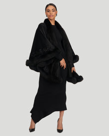 Select Cashmere & Wool Cape With Toscana Shearling Lamb Trim And Ribbon Embroidery | Women | Black