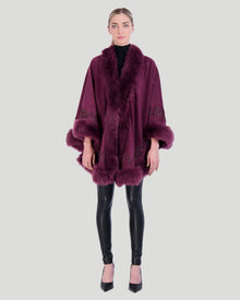 Select Cashmere & Wool Cape With Toscana Shearling Lamb Trim And Ribbon Embroidery | Women | Burgundy