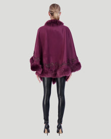 Select Cashmere & Wool Cape With Toscana Shearling Lamb Trim And Ribbon Embroidery | Women | Burgundy