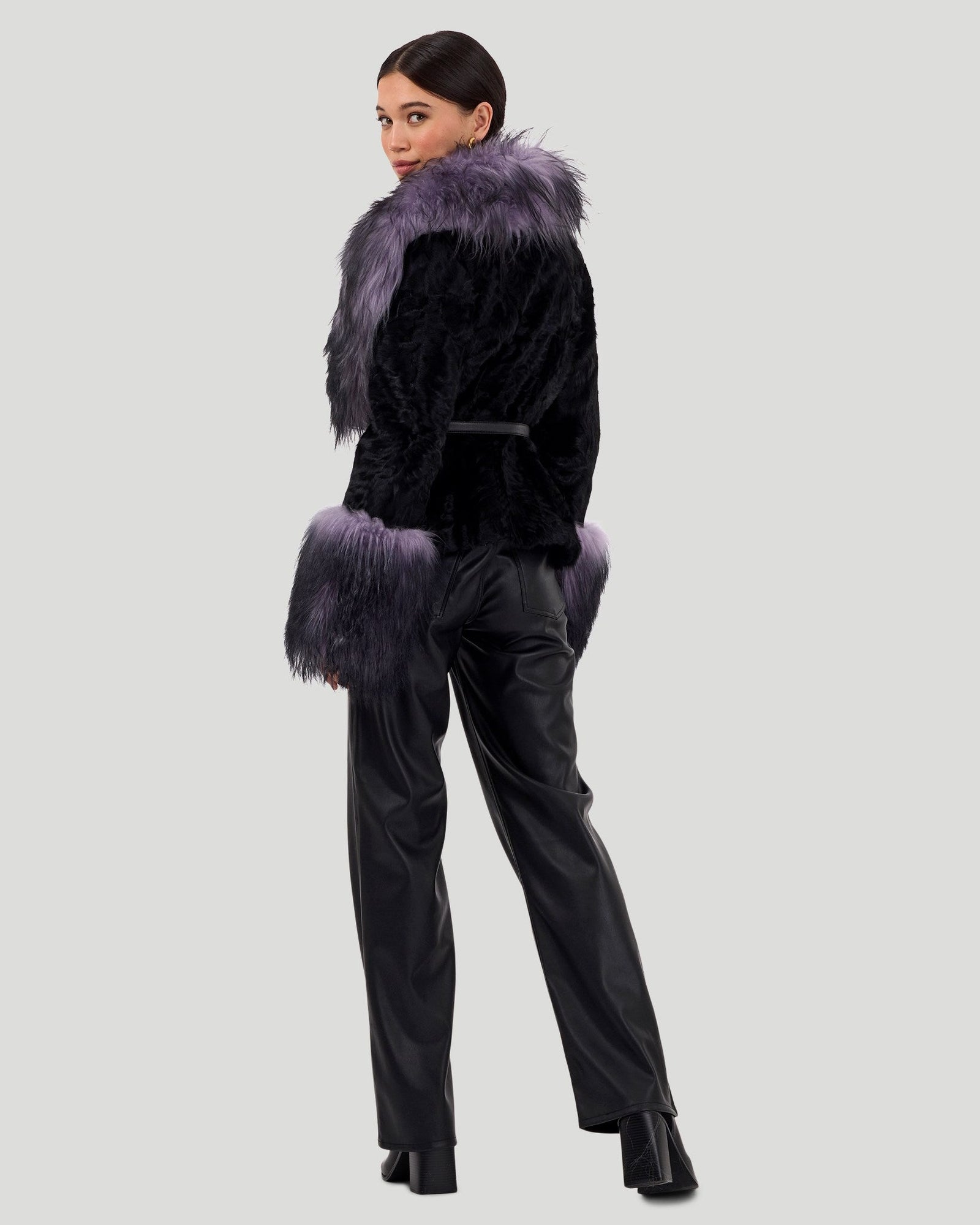 Select Lamb Jacket With Select Goat Collar & Cuffs | Women | Black x Lilac