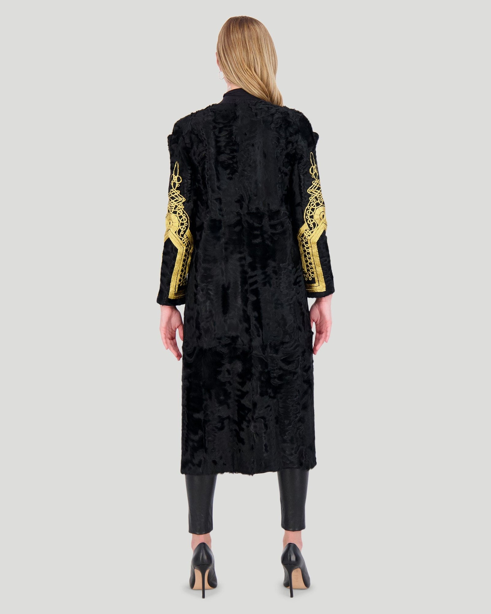 Select Lamb Short Coat With Embroidery | Women | Black x Gold