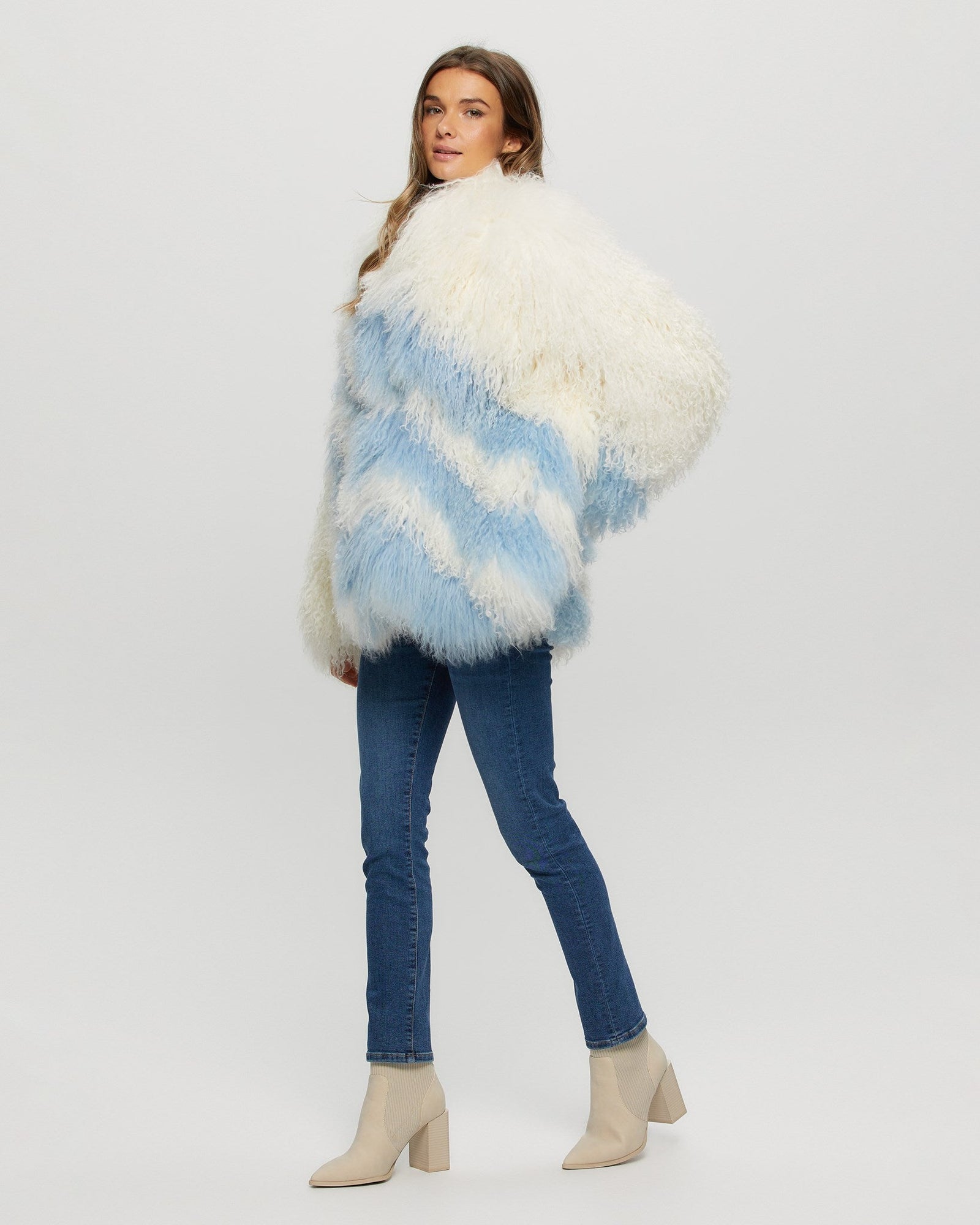 Select Mongolian Goat Jacket | Women | White x Blue