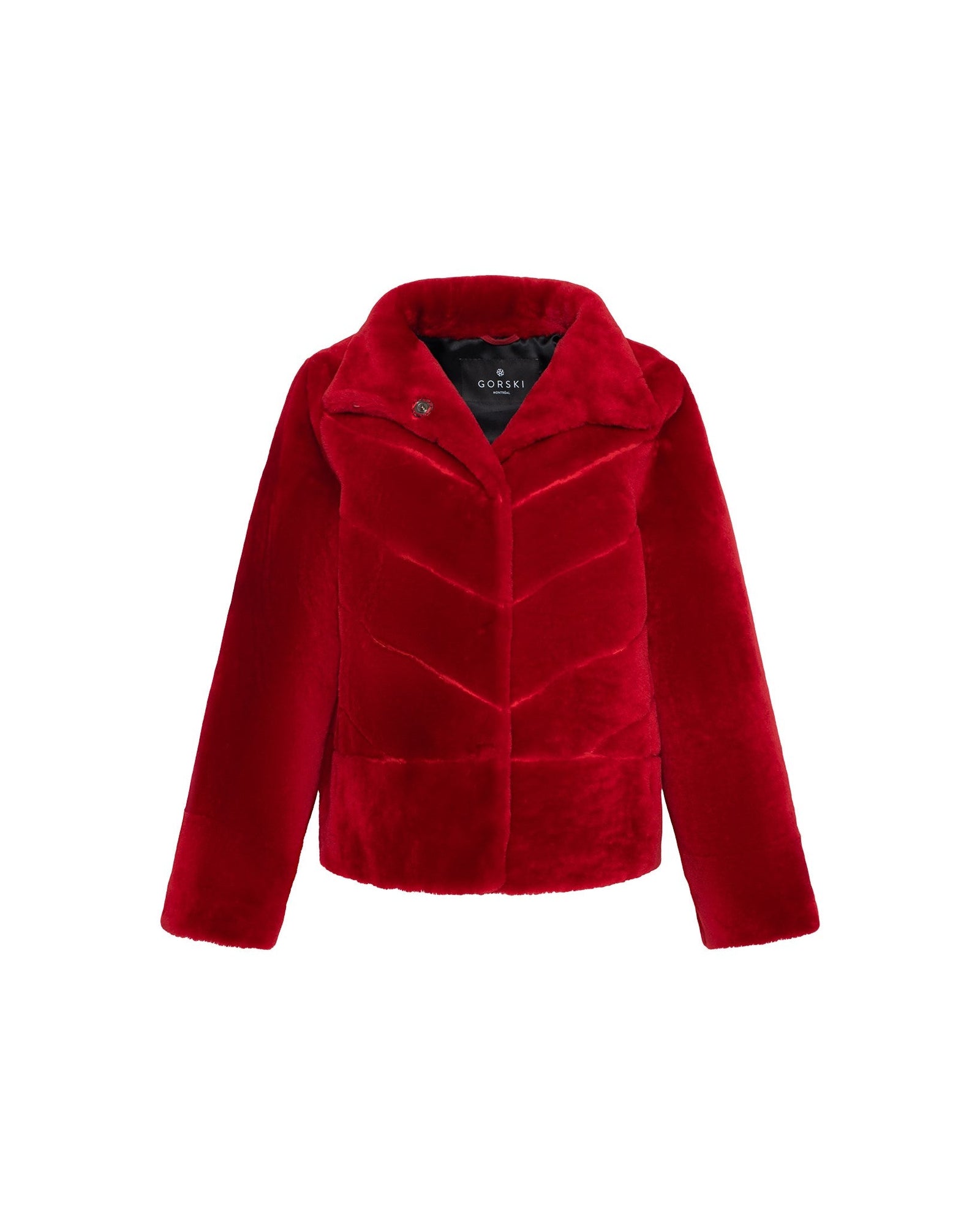 Select Shearling Lamb Chevron Jacket With Horizontal Bottom | Women | Red (V1)