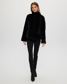 Select Shearling Lamb Chevron Jacket With Horizontal Bottom | Women | Black (V1)