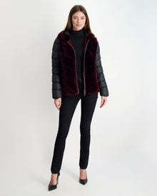 Select Shearling Lamb Chevron Parka With Quilted Sleeves And Back | Women | Burgundy x Black