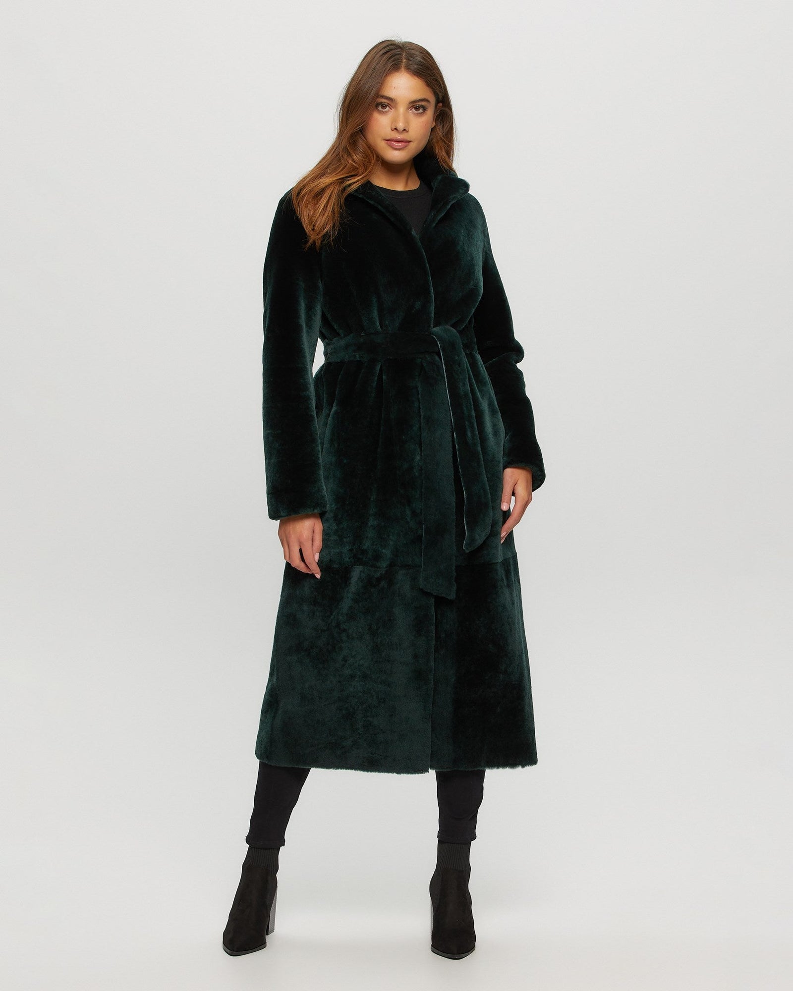 Select Shearling Lamb Coat, Belt | Women | Emerald