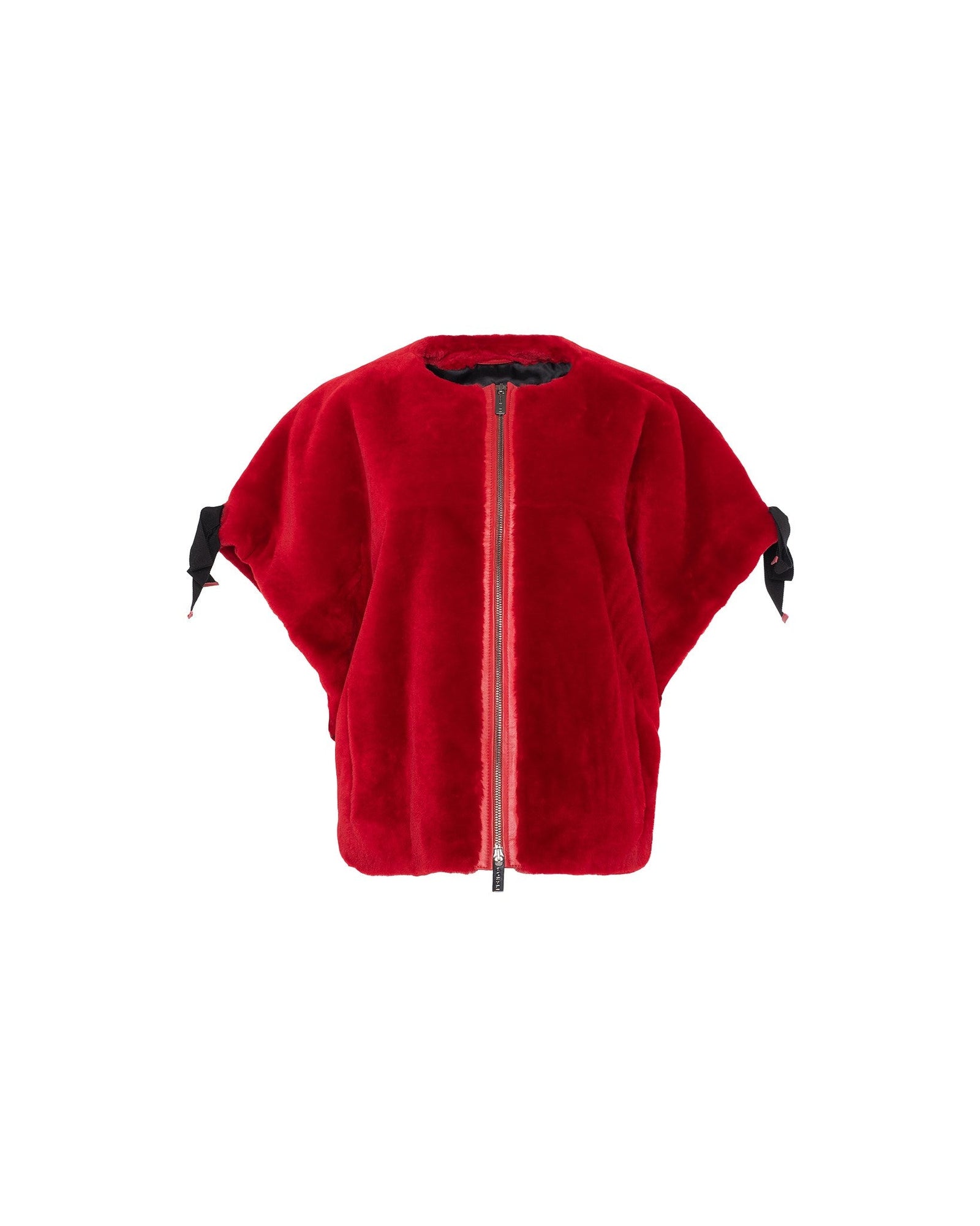 Select Shearling Lamb Collarless Short Sleeve Jacket | Women | Red