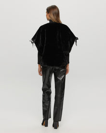 Select Shearling Lamb Collarless Short Sleeve Jacket | Women | Black (V1)