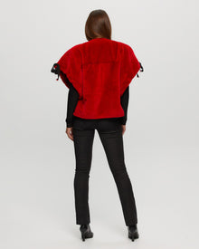 Select Shearling Lamb Collarless Short Sleeve Jacket | Women | Red