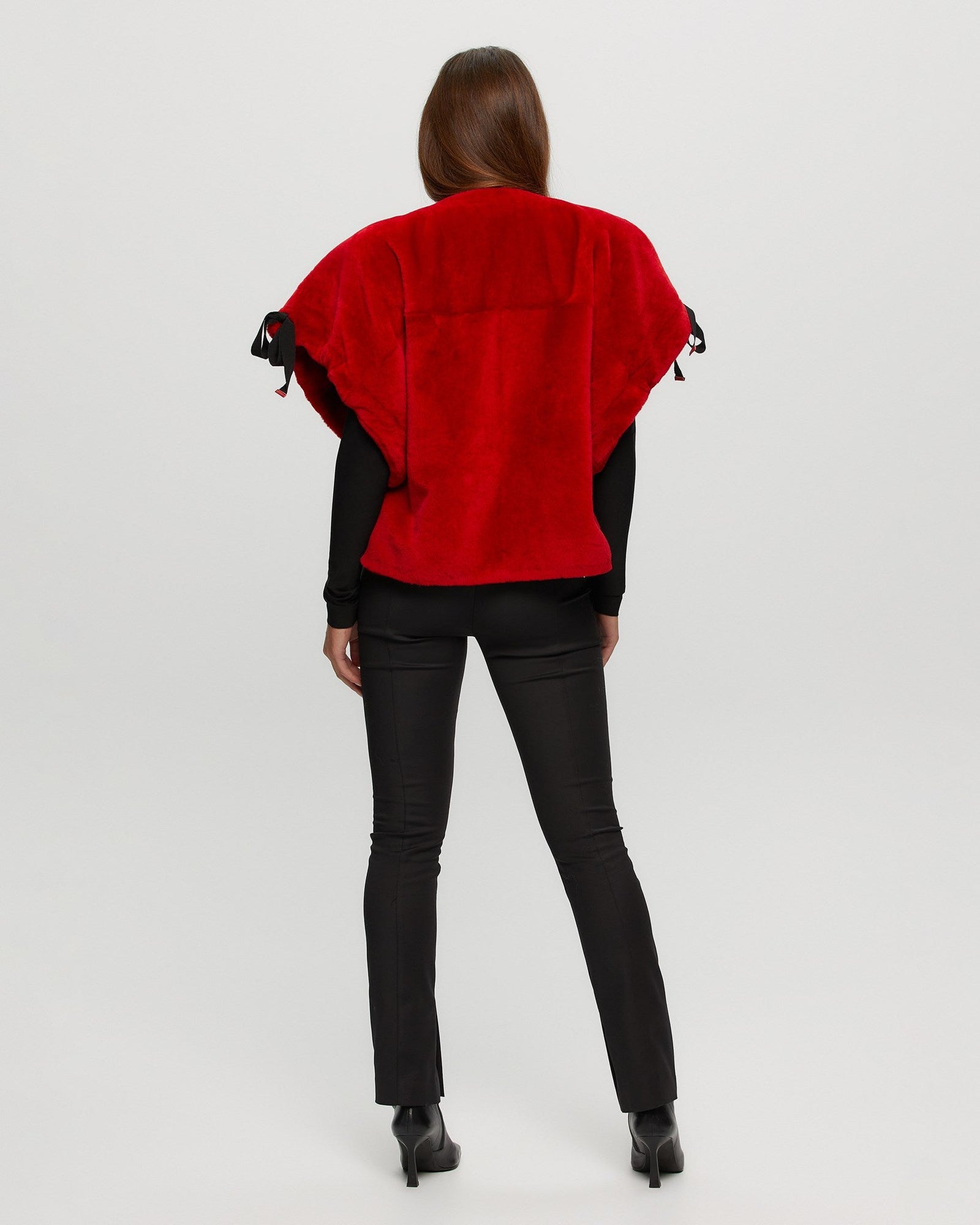 Select Shearling Lamb Collarless Short Sleeve Jacket | Women | Red