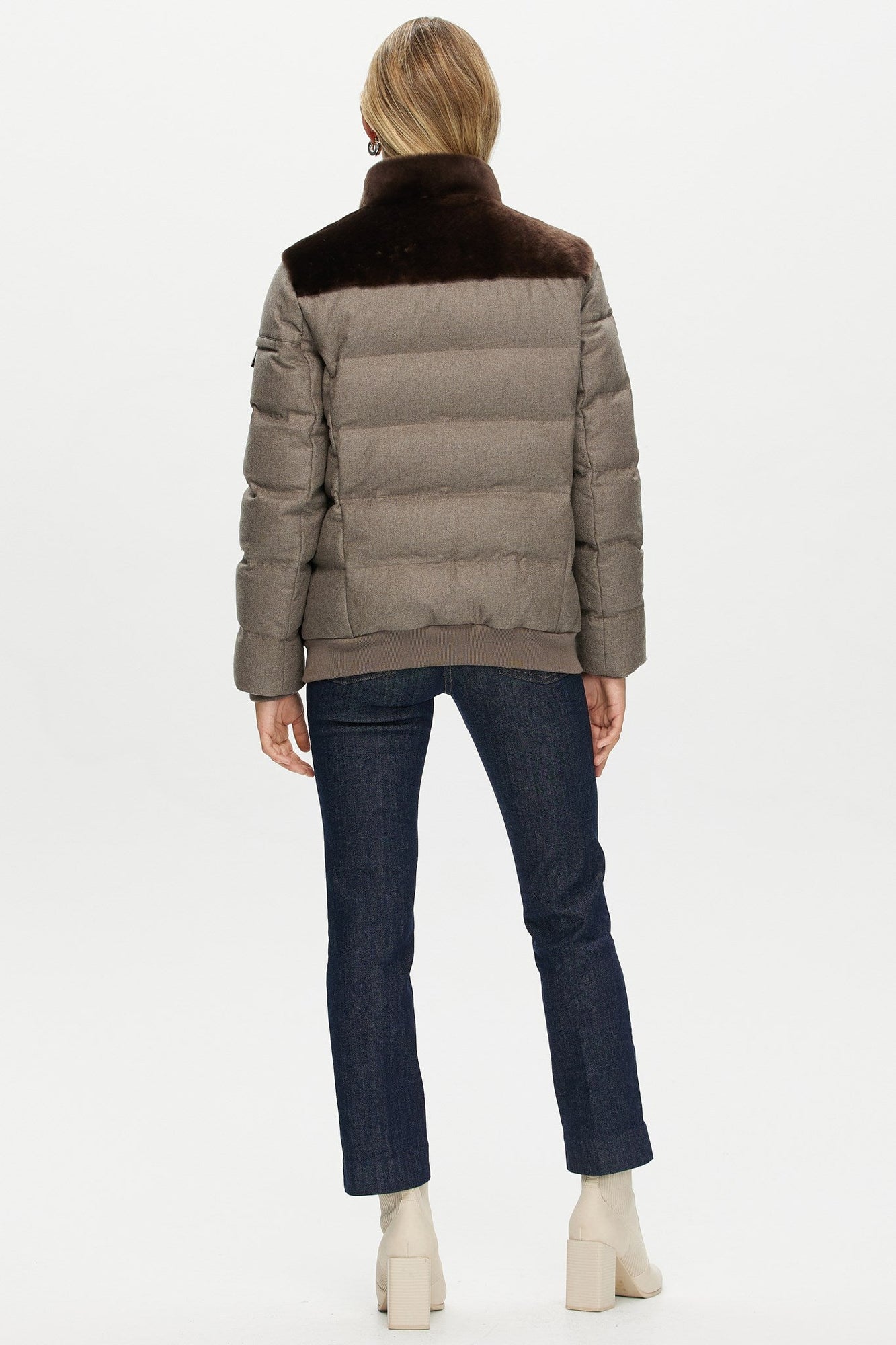 Select Shearling Lamb Jacket With Loro Piana Cashmere & Wool Down Sleeves And Back | Women | Brown x Taupe