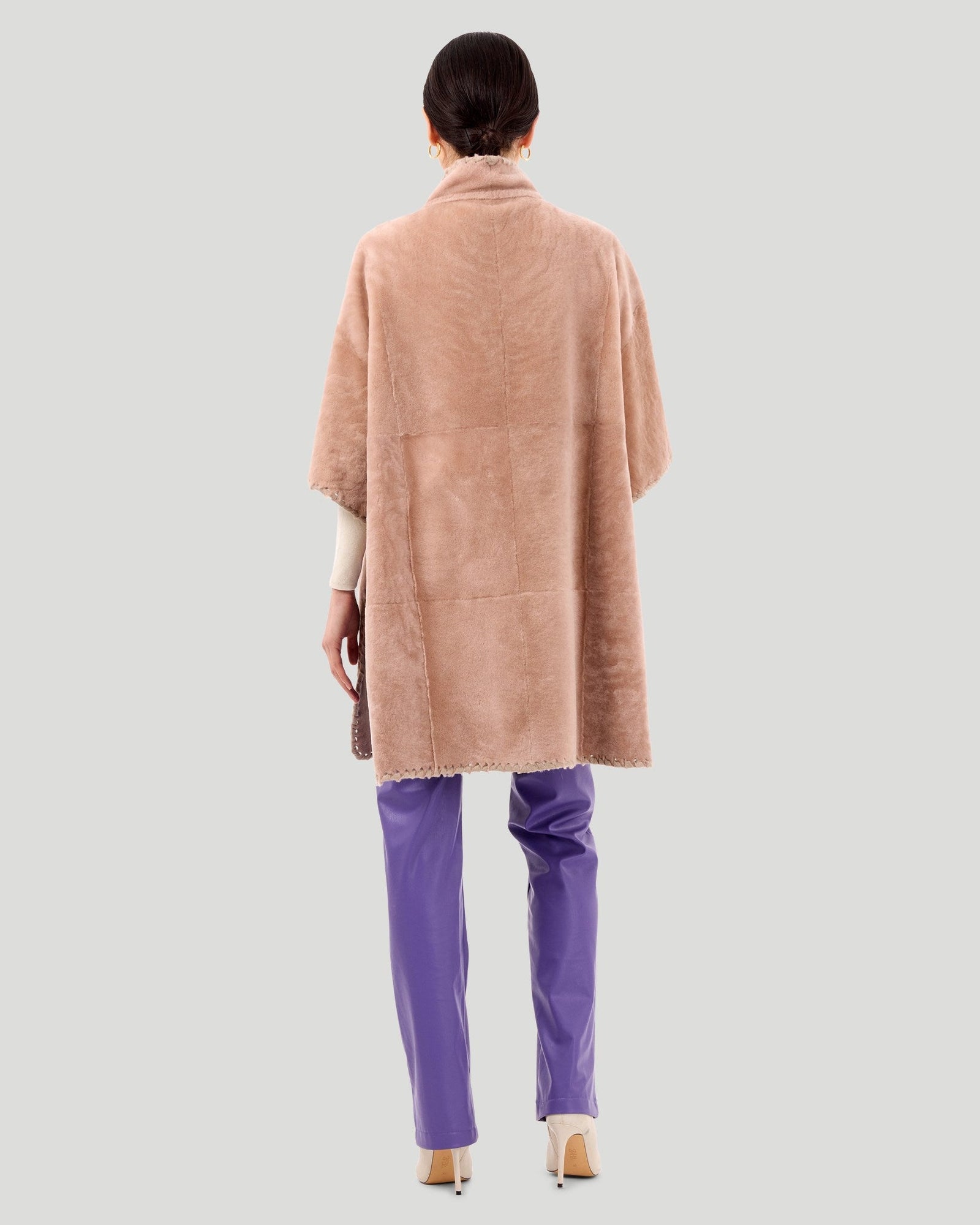 Select Shearling Lamb Poncho With Cashmere Embroidery | Women | Blush