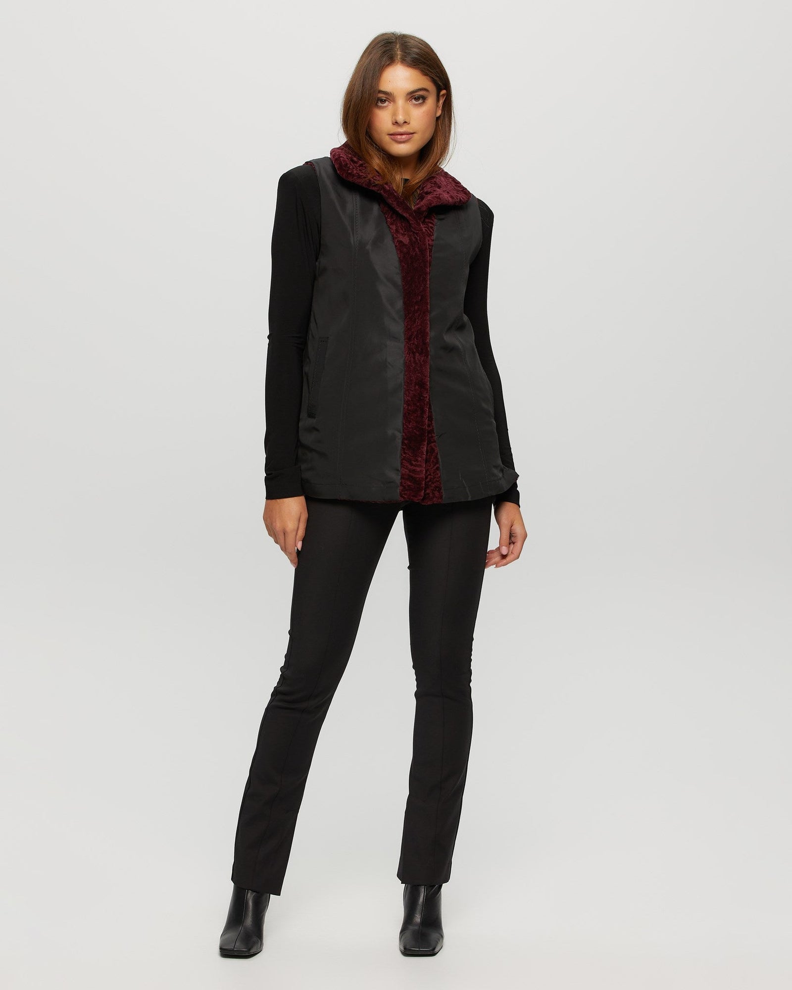 Select Shearling Lamb Vest Reversible To Taffeta | Women | Merlot x Black