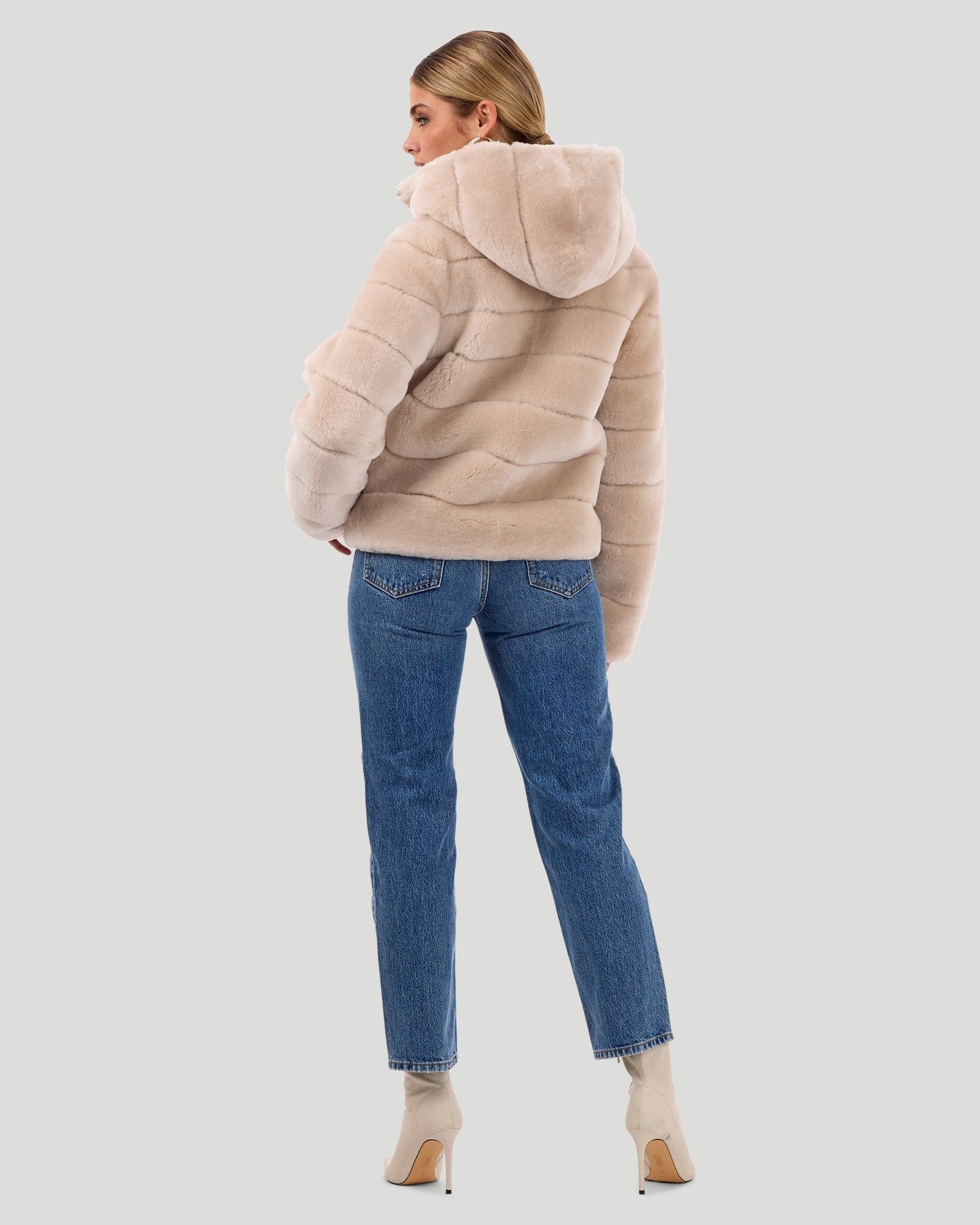 Select Shearling Lamb Zip Jacket With Hood | Women | Beige