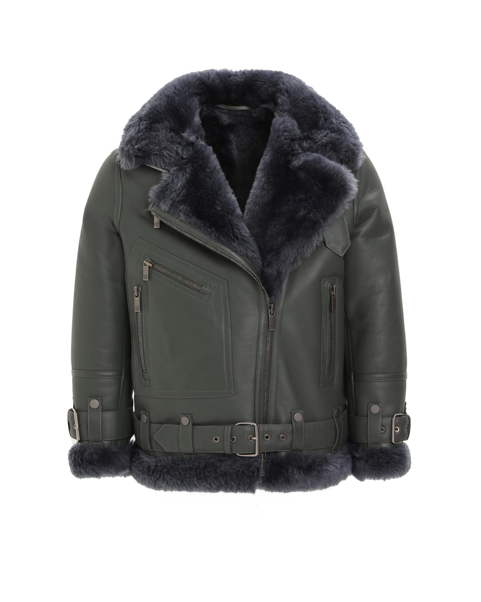 Select Shearling Lamb Zip Moto Jacket | Women | Khaki