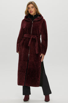 Select Shearling Lamb Zip Parka With Belt | Women | Burgundy x Black