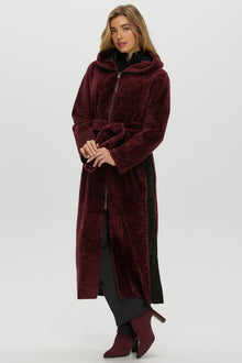 Select Shearling Lamb Zip Parka With Belt | Women | Burgundy x Black