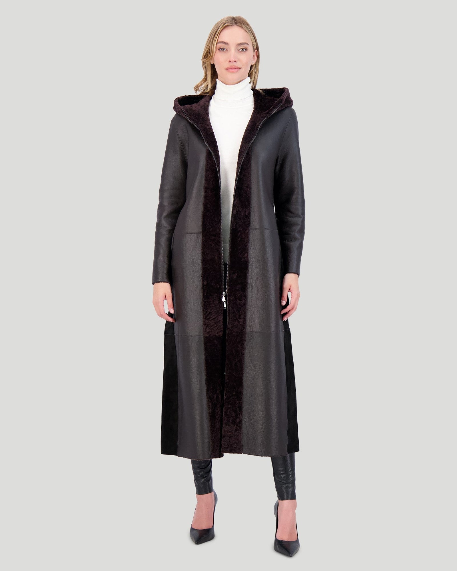 Select Shearling Lamb Zip Parka With Belt | Women | Brown x Brown