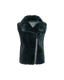 Select Shearling Lamb Zip Vest With Grooved Pattern | Women | Emerald