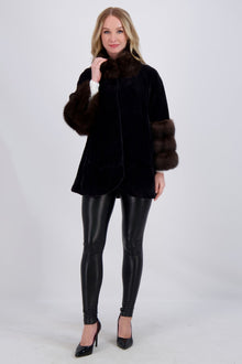 Sheared Mink Jacket W/ Sable | Women | Dark Gray