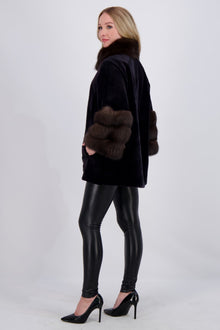 Sheared Mink Jacket W/ Sable | Women | Dark Gray