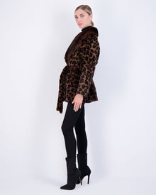 Sheared Mink Jacket With Belt | Women | Brown Animal Print