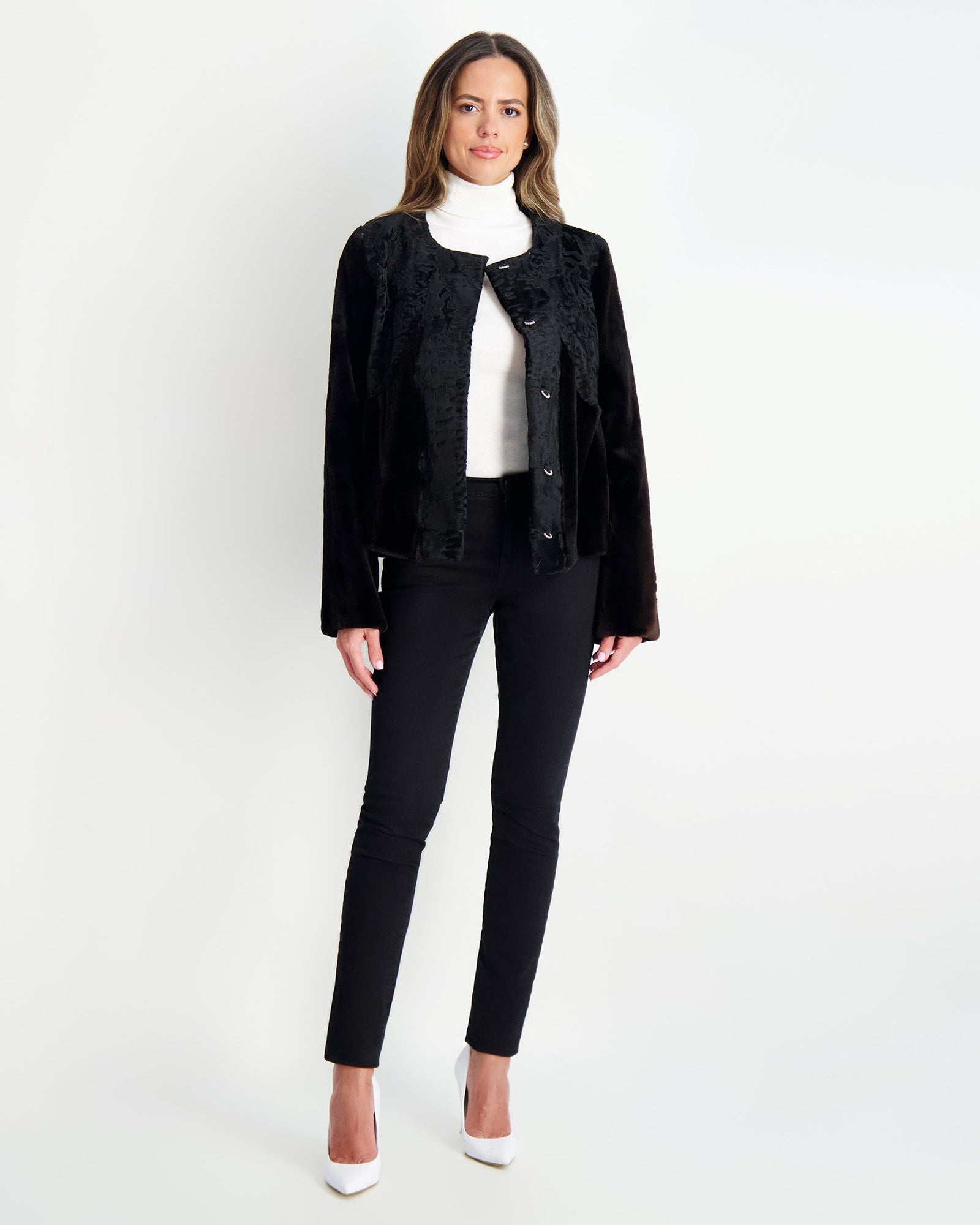 Sheared Mink Jacket With Lamb Trim | Women | Black