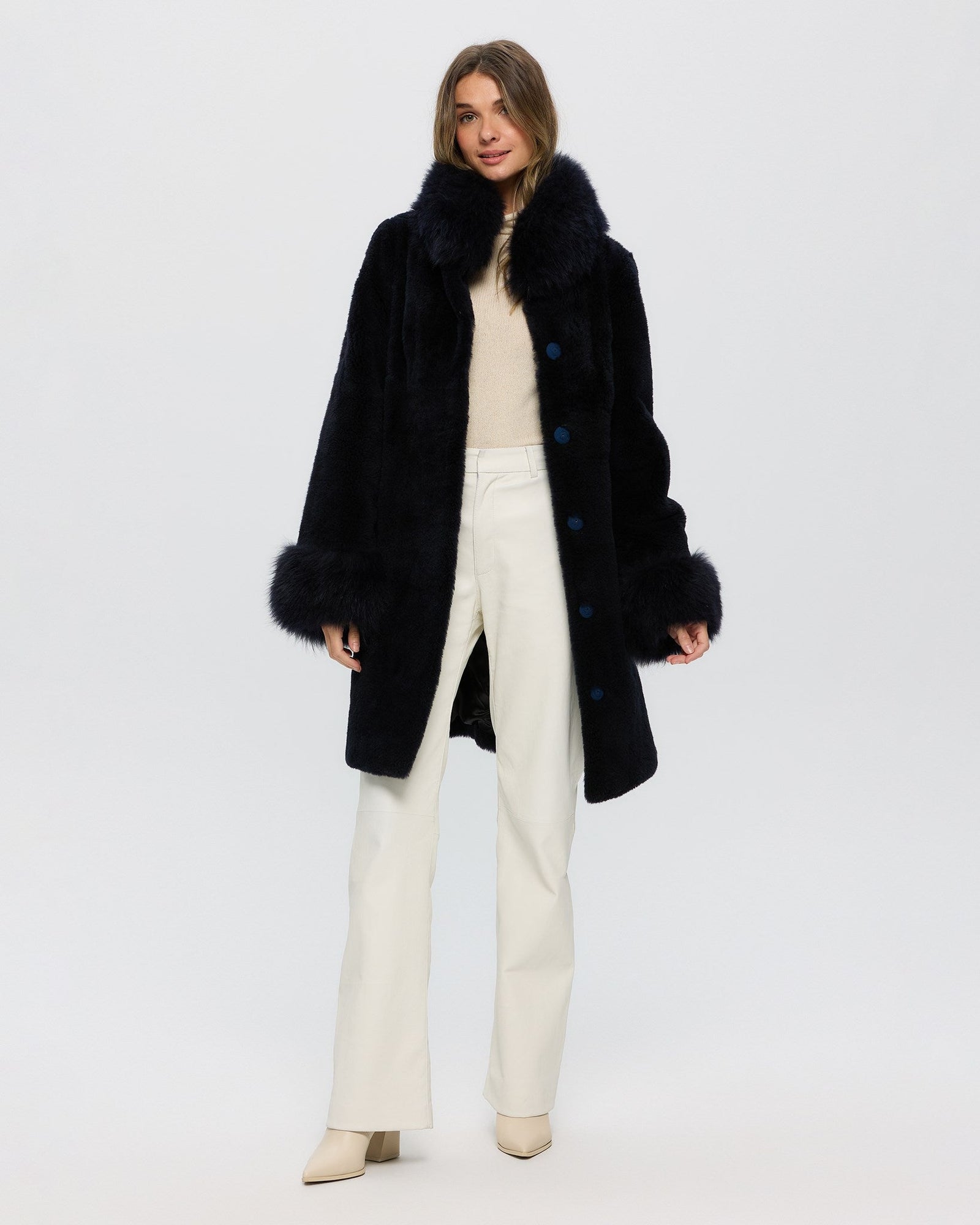 Sheared Select Cashmere Goat Jacket With Select Cashmere Goat Collar & Cuffs | Women | Dark Blue