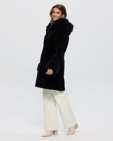 Sheared Select Cashmere Goat Parka With Select Cashmere Goat Hood Trim And Cuffs | Women | Dark Blue