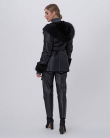 Shearling Lamb Hooded Jacket With Toscana Trim And Cuffs, Belt | Women | Black