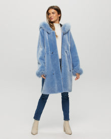 Shearling Lamb Parka With Select Cashmere Goat Trim And Cuffs | Women | Sky Blue