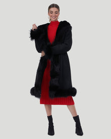 Shearling Lamb Short Coat With Toscana Lamb Tuxedo Collar, Hood Trim, Cuffs & Bottom | Women | Black