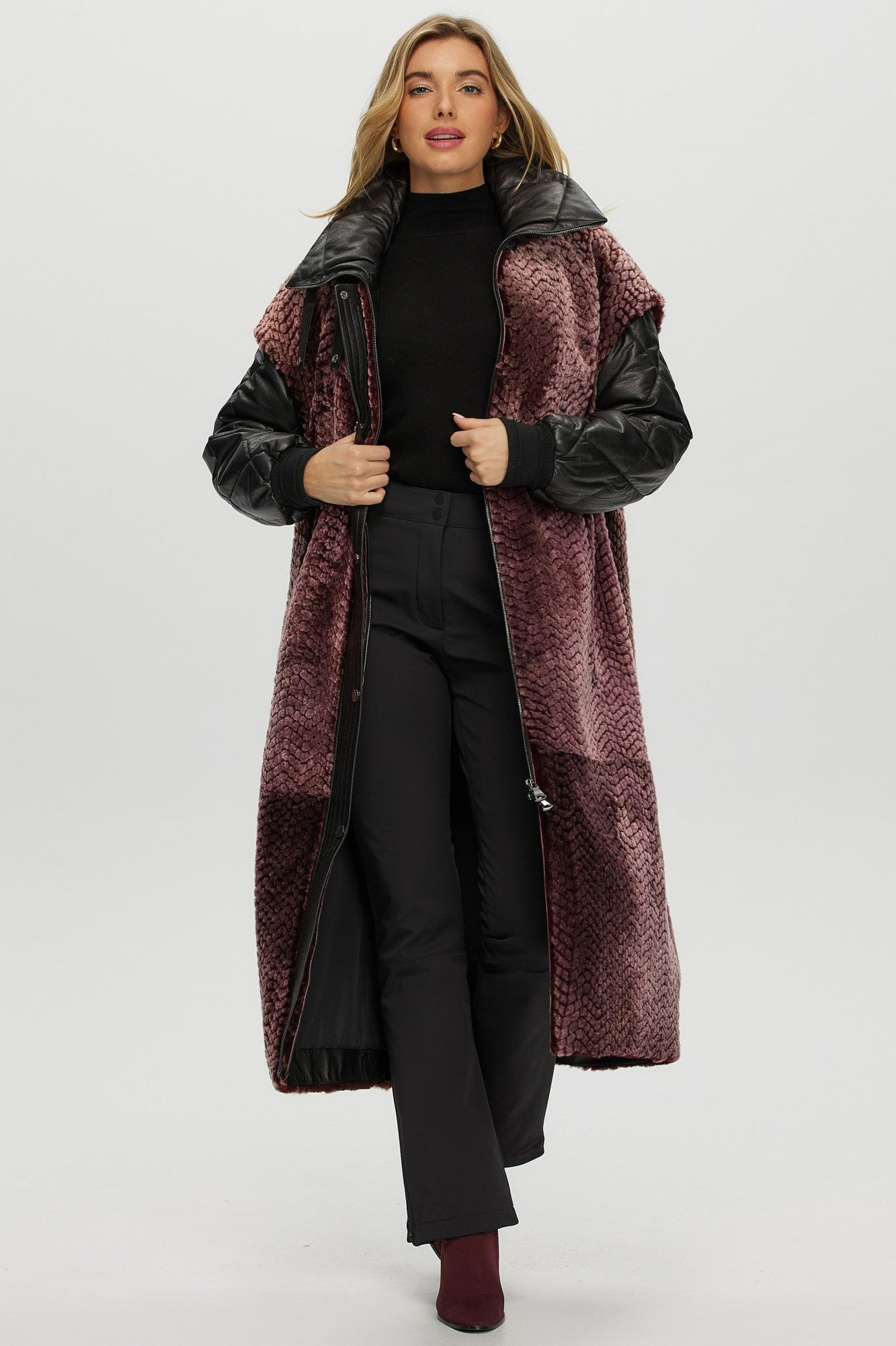 Shearling Lamb Stroller Detachable Leather Sleeves | Women | Bordeaux