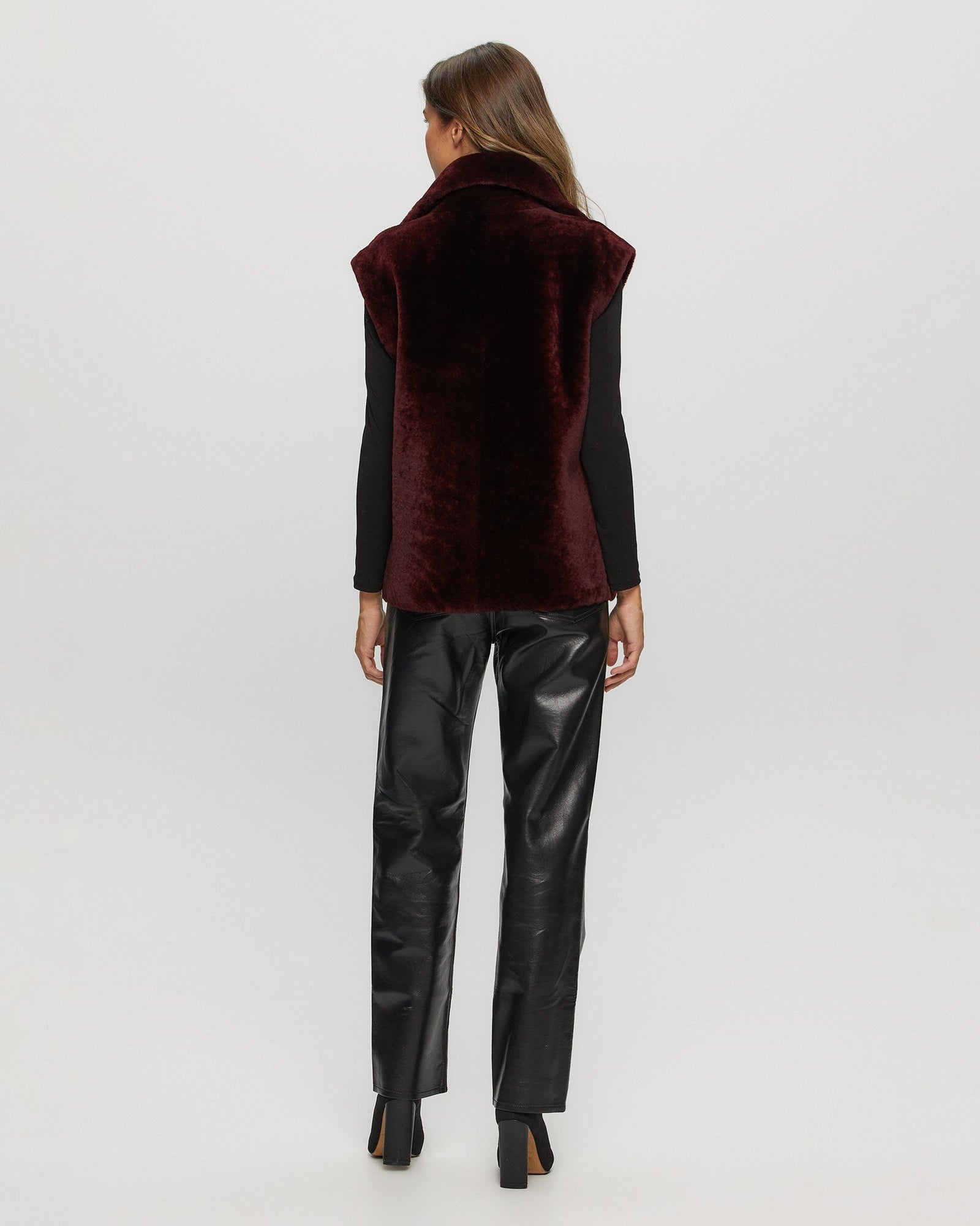 Shearling Lamb Zip Vest | Women | Burgundy