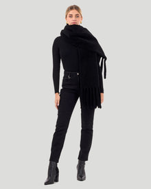 Silky Select Shearling Lamb Stole With Fringes | Women | Black