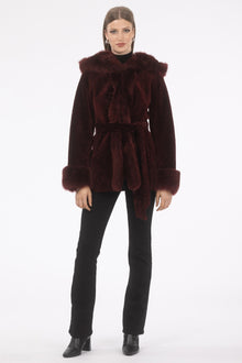 Tetured Shearling Lamb Reversible Parka With Merinillo Shearling Lamb Hood Trim, Tuedo, Cuffs & Belt | Women | Wine x Wine