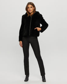 Tetured Shearling Lamb Zip Parka Reversible To Taffeta | Women | Black x Black