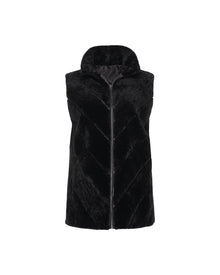 Tetured Shearling Lamb Zip Vest Reversible To Taffeta | Women | Black x Black