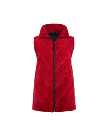 Tetu Shearling Lamb Zip Vest Reversible To Taffeta | Women | Red x Black