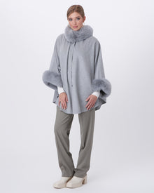 Wool And Cashmere Blend Cape With Fox Collar And Trim | Women | Gray