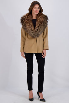 Wool And Cashmere Blend Jacket With Fo Collar | Women | Camel x Brown