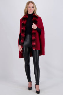 Wool And Cashmere Cape With Chinchilla Tuxedo Collar | Women | Red